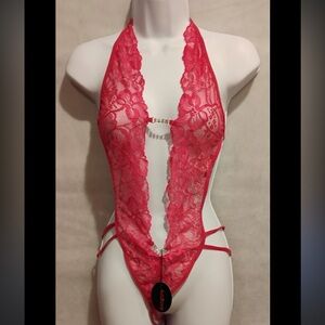 Elegant Moments Hot Pink Lace Chemise onesie